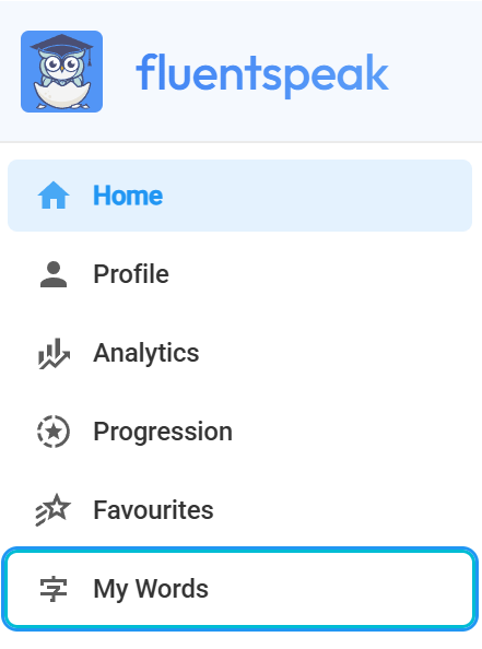 My Words link in the navigation menu